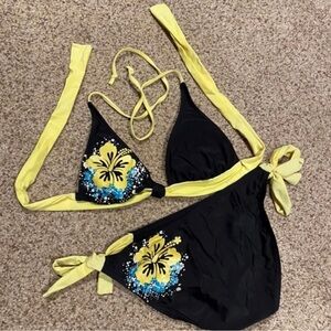 Black and Yellow Floral Bikini Set